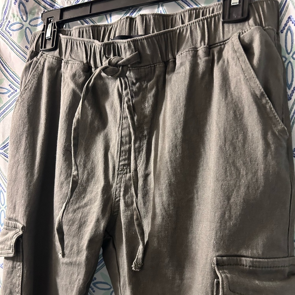 Almost Famous Women’s Olive Green Cargo or Utility Pants Tie Waist and Pockets